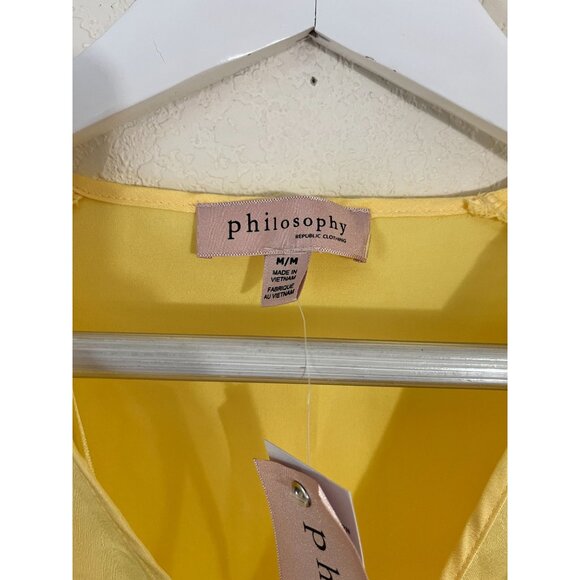Philosophy Republic Clothing Women Yellow Satin Flutter Sleeve Blouse Medium New - Picture 3 of 10